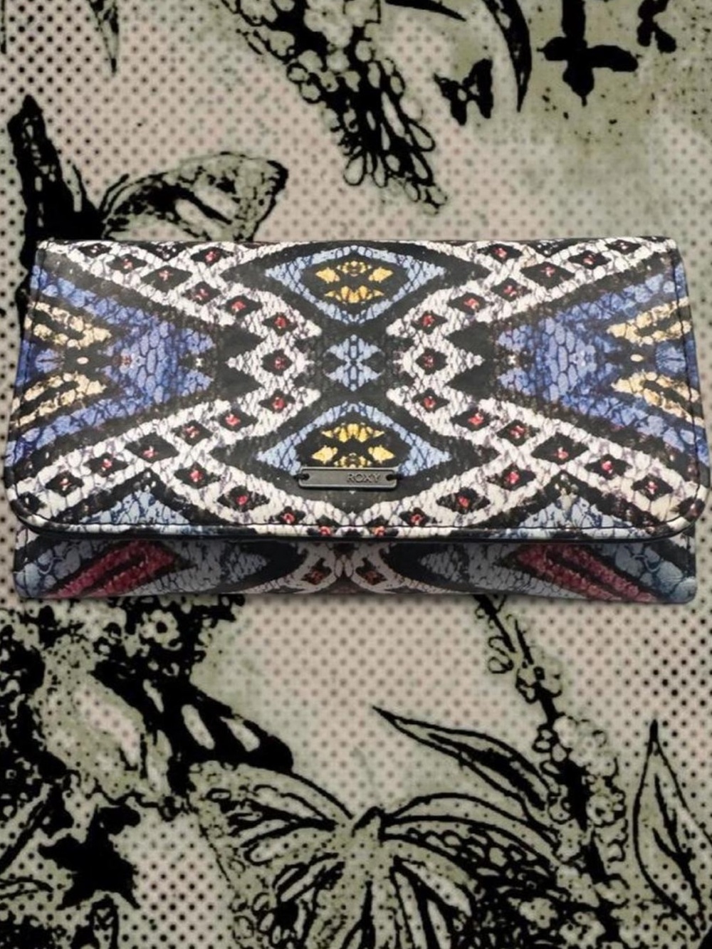 Vintage Roxy Blue Patterned Fold-Over Wallet